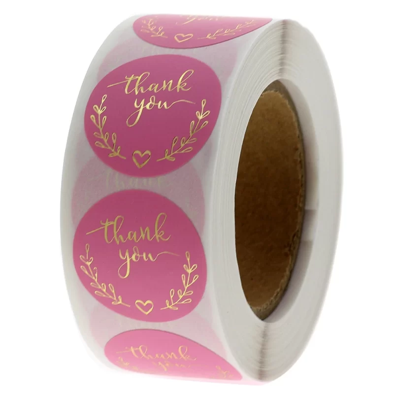 Thank You Stickers Pink with Laurel Leaf 500 Pack - Little Green Workshops