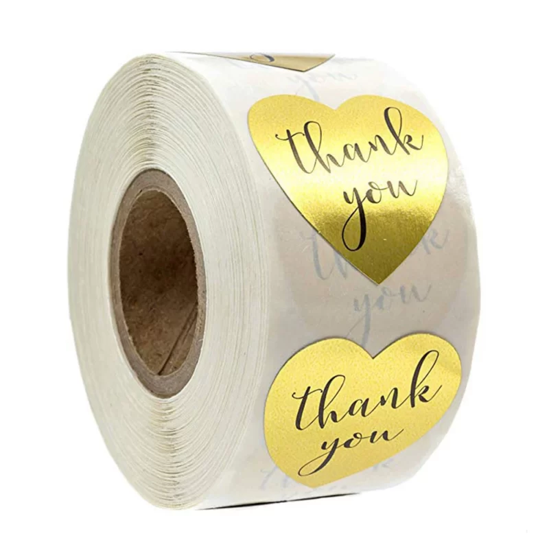 Thank You Gold Foil Heart Stickers 500 Pack - Little Green Workshops